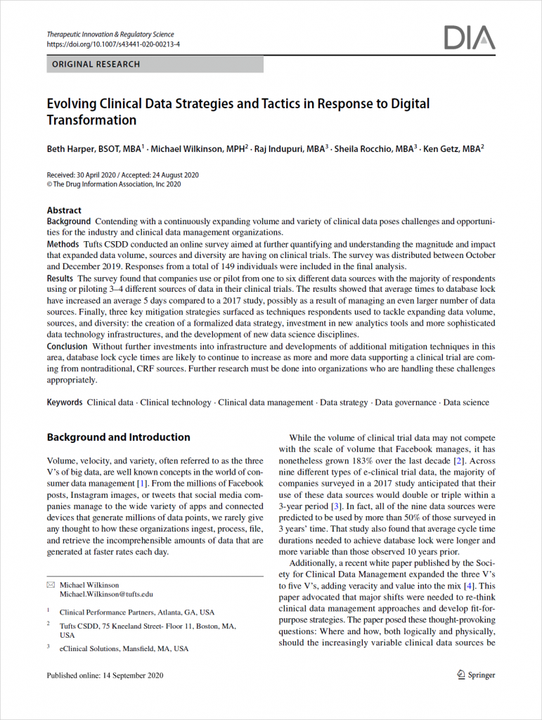 Evolving Clinical Data Strategies and Tactics in Response to Digital Transformation